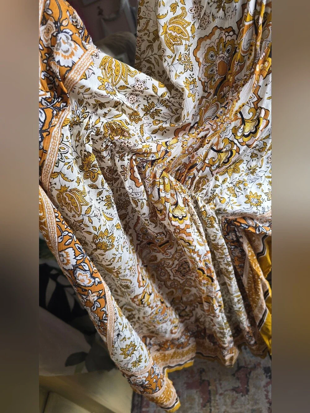 ✨ NWT Vince Camuto Boho Paisley Floral Tassel Duster Kimono in Mustard Yellow